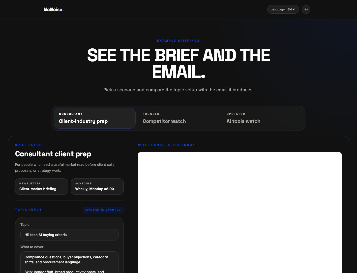 NoNoiseLetter examples page reference screenshot