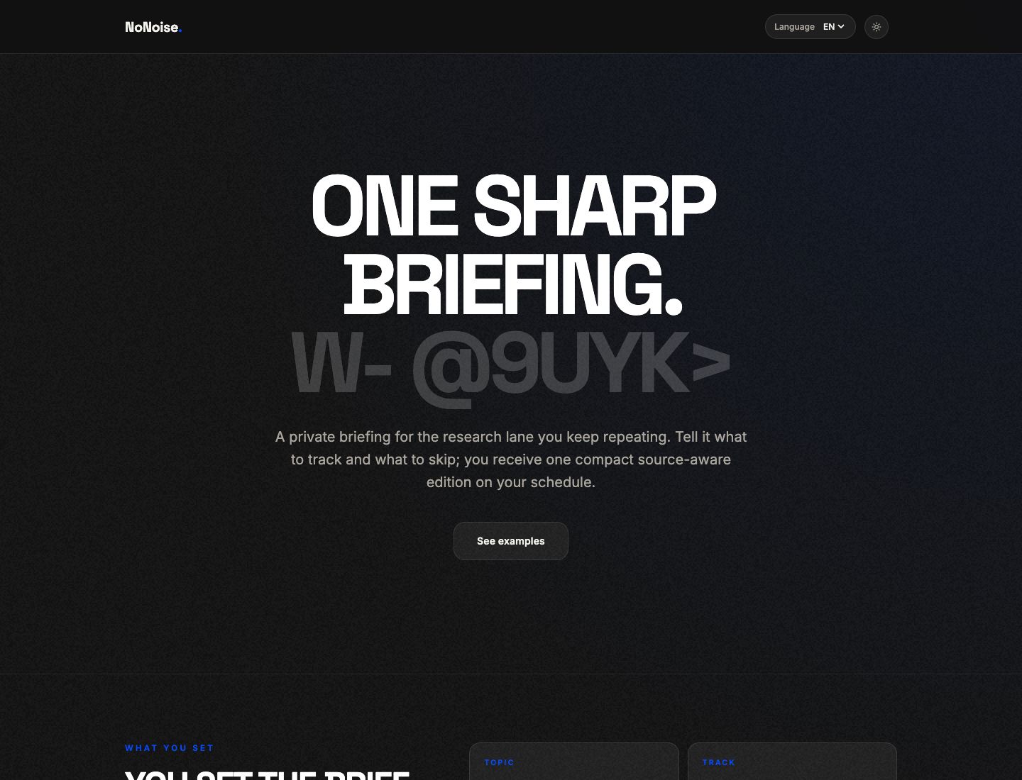 NoNoiseLetter homepage screenshot